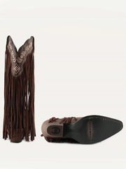 Buck & Brana FRANNY Ladies Fringe Western Boots Honey back and sole view. If you need any assistance with this item or the purchase of this item please call us at five six one seven four eight eight eight zero one Monday through Saturday 10:00a.m EST to 8:00 p.m EST