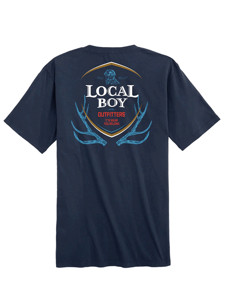 Local Boy Outfitters L1000663-CNB Mens Founding Father Short Sleeve Tee China Blue back view. If you need any assistance with this item or the purchase of this item please call us at five six one seven four eight eight eight zero one Monday through Saturday 10:00a.m EST to 8:00 p.m EST