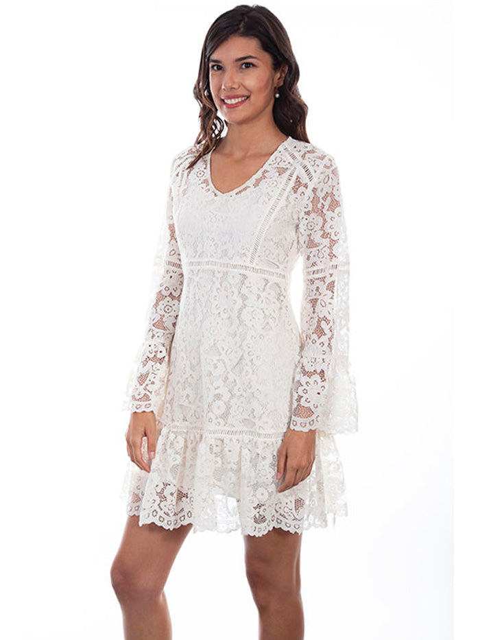 Scully HC557 Womens Overlay Lace Long Sleeve Western Dress Ivory FRONT