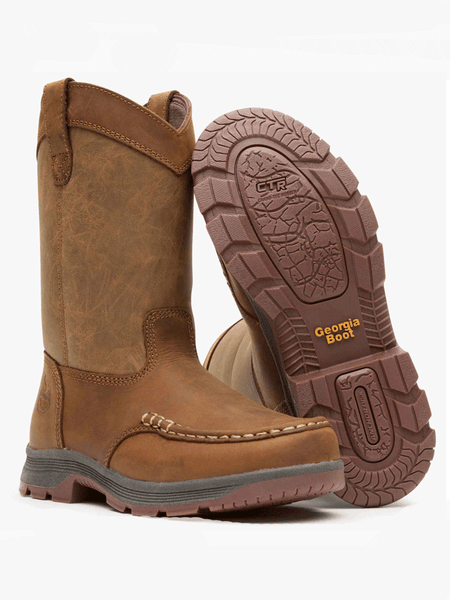 Georgia GB00705Y Youth Athens SuperLyte Pull On Boot Tan side / front and sole view. If you need any assistance with this item or the purchase of this item please call us at five six one seven four eight eight eight zero one Monday through Saturday 10:00a.m EST to 8:00 p.m EST