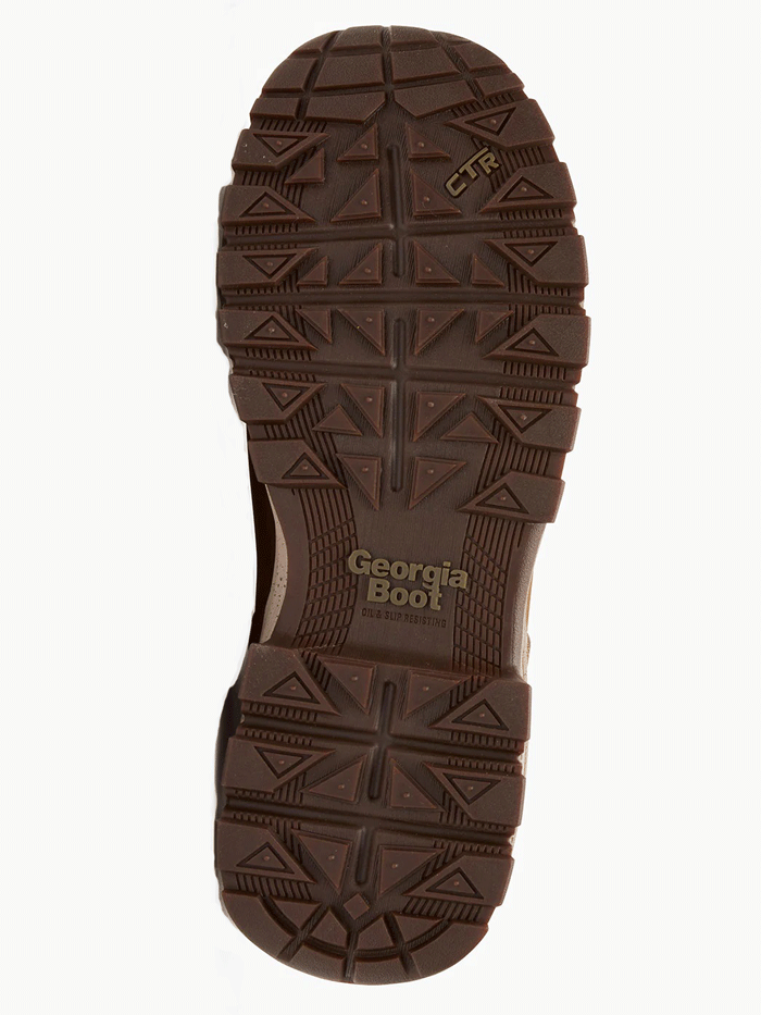 Georgia GB00725 Womens Eagle Trail Waterproof Alloy Toe Chelsea Work Boot Bark side / front view. If you need any assistance with this item or the purchase of this item please call us at five six one seven four eight eight eight zero one Monday through Saturday 10:00a.m EST to 8:00 p.m EST