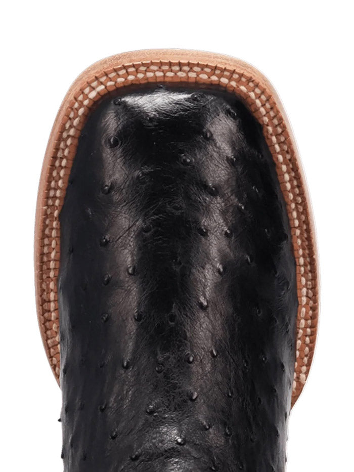 Dan Post GL101 Mens Gold Label BRANNAN Ostrich Leather Square Toe Boot Black front and side view. If you need any assistance with this item or the purchase of this item please call us at five six one seven four eight eight eight zero one Monday through Saturday 10:00a.m EST to 8:00 p.m EST
