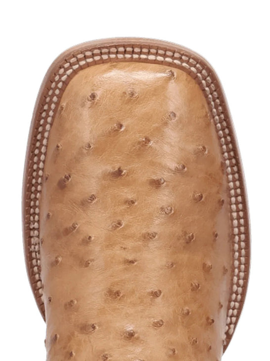 Dan Post GL103 Mens Gold Label BRANNAN Ostrich Leather Square Toe Boot Tan toe from above. If you need any assistance with this item or the purchase of this item please call us at five six one seven four eight eight eight zero one Monday through Saturday 10:00a.m EST to 8:00 p.m EST
