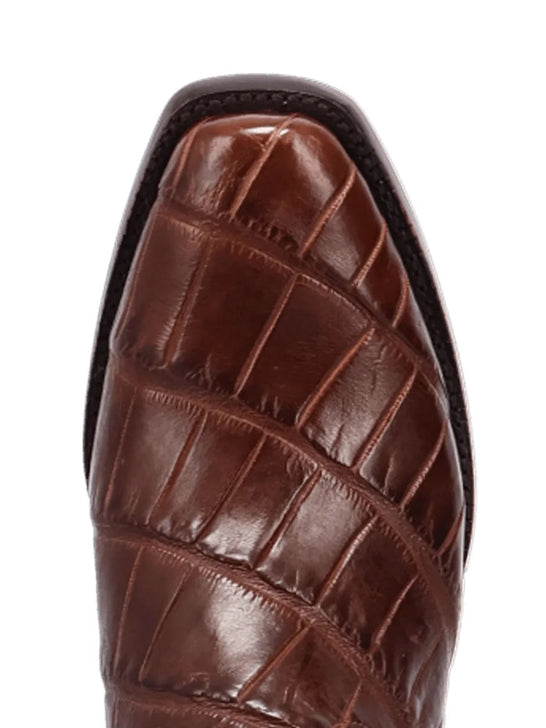 Dan Post GL108 Mens Gold Label DELANO Alligator Boot Brass Brown toe view from above. If you need any assistance with this item or the purchase of this item please call us at five six one seven four eight eight eight zero one Monday through Saturday 10:00a.m EST to 8:00 p.m EST
