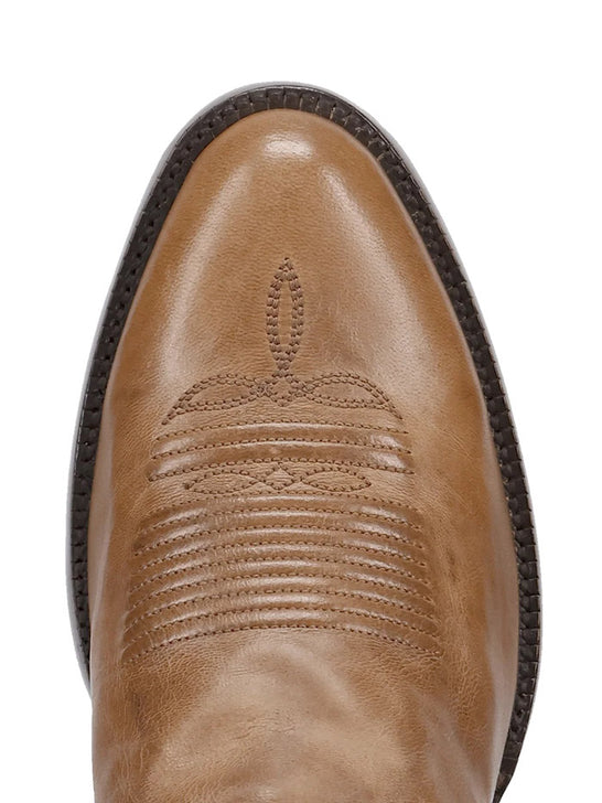 Dan Post GL116 Mens FAIRFAX Round Toe Western Boot Tan toe view. If you need any assistance with this item or the purchase of this item please call us at five six one seven four eight eight eight zero one Monday through Saturday 10:00a.m EST to 8:00 p.m EST