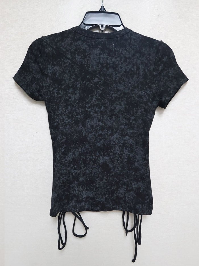 Miss Me BMT0251S Womens Graphic T-Shirt With Ribbon Details Black front view. If you need any assistance with this item or the purchase of this item please call us at five six one seven four eight eight eight zero one Monday through Saturday 10:00a.m EST to 8:00 p.m EST
