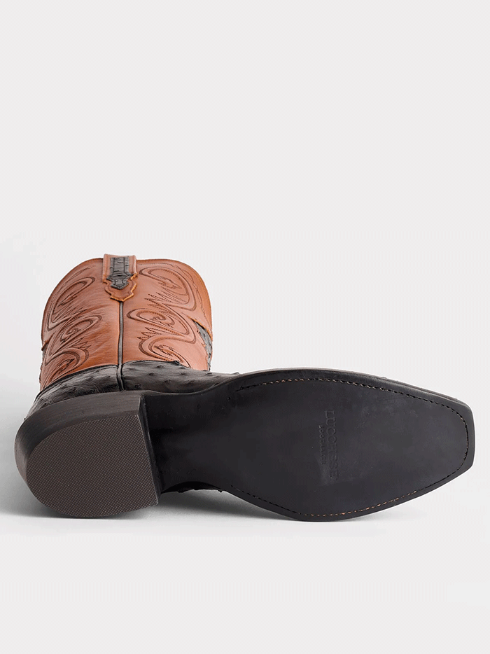 Lucchese GY1007.73-1001 Mens RANDALL Full Quill Ostrich Western Boots Black And Cognac front and side view. If you need any assistance with this item or the purchase of this item please call us at five six one seven four eight eight eight zero one Monday through Saturday 10:00a.m EST to 8:00 p.m EST