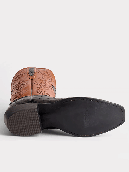 Lucchese GY1007.73-1001 Mens RANDALL Full Quill Ostrich Western Boots Black And Cognac sole view. If you need any assistance with this item or the purchase of this item please call us at five six one seven four eight eight eight zero one Monday through Saturday 10:00a.m EST to 8:00 p.m EST