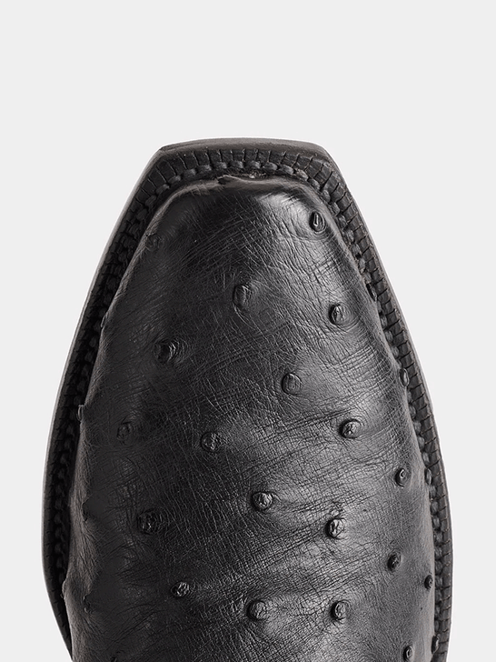 Lucchese GY1007.73-1001 Mens RANDALL Full Quill Ostrich Western Boots Black And Cognac toe view. If you need any assistance with this item or the purchase of this item please call us at five six one seven four eight eight eight zero one Monday through Saturday 10:00a.m EST to 8:00 p.m EST