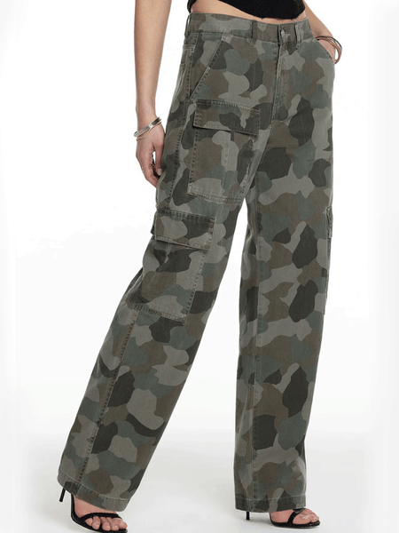 Miss Me H2371GWV Womens Chase Baggy Wide Cargos Camo front view. If you need any assistance with this item or the purchase of this item please call us at five six one seven four eight eight eight zero one Monday through Saturday 10:00a.m EST to 8:00 p.m EST