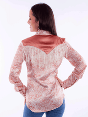 Scully HC928-PCH Womens Print Western Fringe Shirt Peach back view. If you need any assistance with this item or the purchase of this item please call us at five six one seven four eight eight eight zero one Monday through Saturday 10:00a.m EST to 8:00 p.m EST