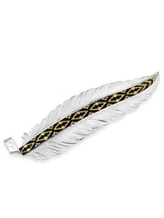 Montana Silversmiths HF5761 Trust And Honor Hat Feather Silver Gold And Black front view. If you need any assistance with this item or the purchase of this item please call us at five six one seven four eight eight eight zero one Monday through Saturday 10:00a.m EST to 8:00 p.m EST