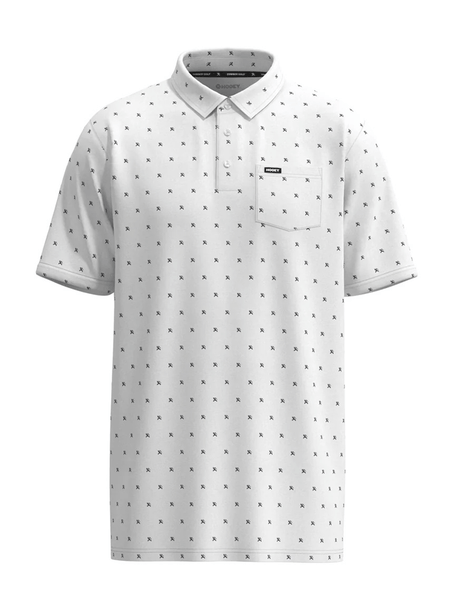 Hooey HP022WH Mens HOT-SHOT Logo Polo Shirt White And Navy front view. If you need any assistance with this item or the purchase of this item please call us at five six one seven four eight eight eight zero one Monday through Saturday 10:00a.m EST to 8:00 p.m EST