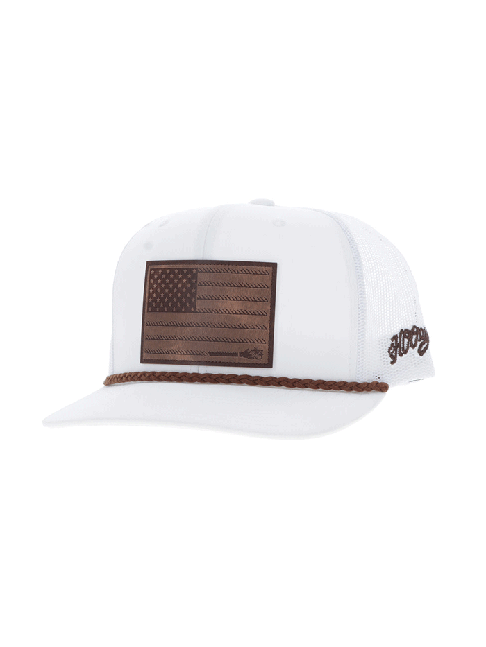 Hooey 2510T-WH LIBERTY ROPER Leather Flag Patch Hat White front view. If you need any assistance with this item or the purchase of this item please call us at five six one seven four eight eight eight zero one Monday through Saturday 10:00a.m EST to 8:00 p.m EST
