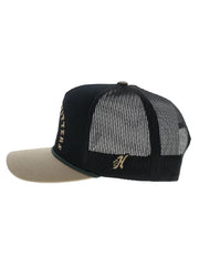 Hooey 6043T-BKTN SHED 5 Panel Trucker Snapback Hat Black Tan side view. If you need any assistance with this item or the purchase of this item please call us at five six one seven four eight eight eight zero one Monday through Saturday 10:00a.m EST to 8:00 p.m EST