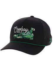 Hooey 2517T-BK COWBOY GOLF Mid Profile Snapback Trucker Hat Black front view. If you need any assistance with this item or the purchase of this item please call us at five six one seven four eight eight eight zero one Monday through Saturday 10:00a.m EST to 8:00 p.m EST