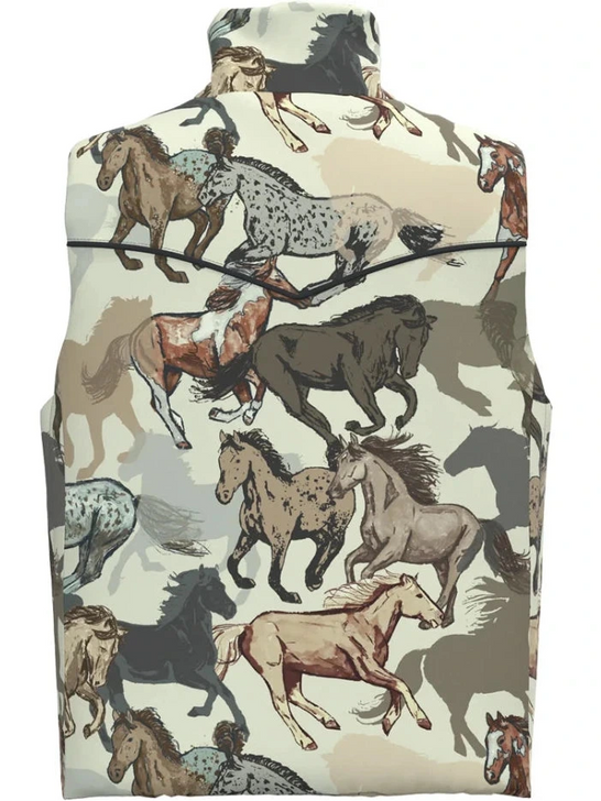 Hooey HV2603DKCH Womens CASSIDY Reversible Puffer Vest Dark Charcoal Horse Print back view horse print side. If you need any assistance with this item or the purchase of this item please call us at five six one seven four eight eight eight zero one Monday through Saturday 10:00a.m EST to 8:00 p.m EST