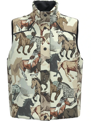 Hooey HV2603DKCH Womens CASSIDY Reversible Puffer Vest Dark Charcoal Horse Print front view horse print side. If you need any assistance with this item or the purchase of this item please call us at five six one seven four eight eight eight zero one Monday through Saturday 10:00a.m EST to 8:00 p.m EST