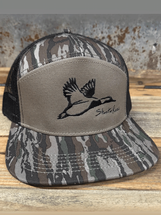 Shoot & Reel SR16-RTO Mallard Outline Embroidery Flat Bill Cap RealTree Original side / front view. If you need any assistance with this item or the purchase of this item please call us at five six one seven four eight eight eight zero one Monday through Saturday 10:00a.m EST to 8:00 p.m EST
