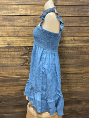 Ariat 10045007 Womens Paisley Pursuit Dress Light Blue Denim side view. If you need any assistance with this item or the purchase of this item please call us at five six one seven four eight eight eight zero one Monday through Saturday 10:00a.m EST to 8:00 p.m EST
