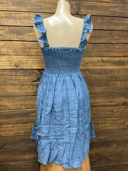 Ariat 10045007 Womens Paisley Pursuit Dress Light Blue Denim back view. If you need any assistance with this item or the purchase of this item please call us at five six one seven four eight eight eight zero one Monday through Saturday 10:00a.m EST to 8:00 p.m EST