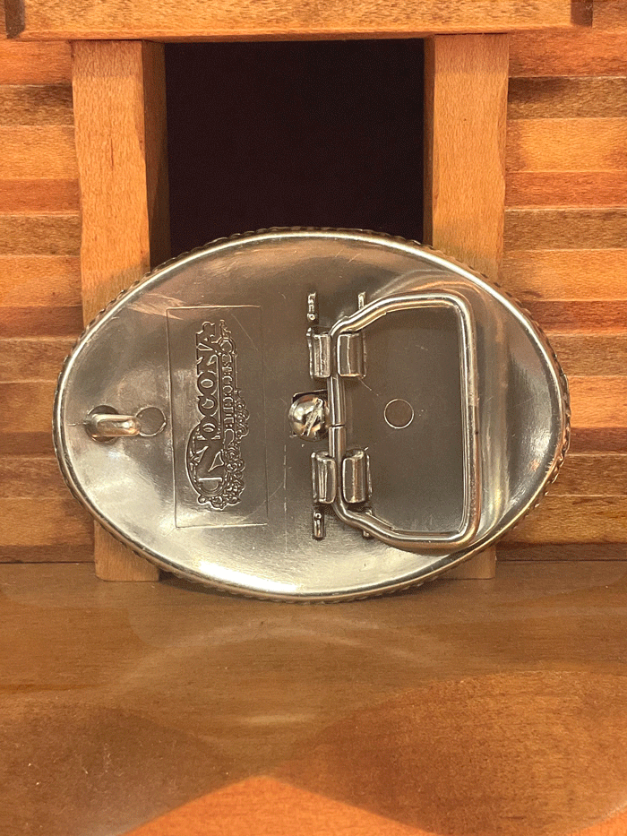 Nocona 37380 Kids Barrel Racer Buckle Silver front view. If you need any assistance with this item or the purchase of this item please call us at five six one seven four eight eight eight zero one Monday through Saturday 10:00a.m EST to 8:00 p.m EST
