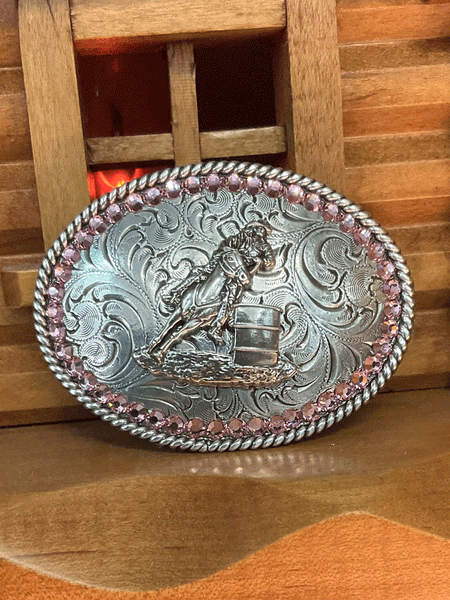 Nocona 37380 Kids Barrel Racer Buckle Silver alternate front view. If you need any assistance with this item or the purchase of this item please call us at five six one seven four eight eight eight zero one Monday through Saturday 10:00a.m EST to 8:00 p.m EST