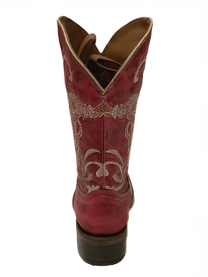 Circle G L5989 Ladies Red Bull Embroidery Square Toe Boots Red front and side view. If you need any assistance with this item or the purchase of this item please call us at five six one seven four eight eight eight zero one Monday through Saturday 10:00a.m EST to 8:00 p.m EST