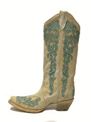 Corral A4368 Ladies Overlay And Embroidery Glitter Snip Toe Boots Bone side view. If you need any assistance with this item or the purchase of this item please call us at five six one seven four eight eight eight zero one Monday through Saturday 10:00a.m EST to 8:00 p.m EST