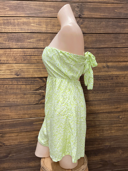 Travida 6290-1345 Womens Small Flowers Luna Romper Lime side view. If you need any assistance with this item or the purchase of this item please call us at five six one seven four eight eight eight zero one Monday through Saturday 10:00a.m EST to 8:00 p.m EST