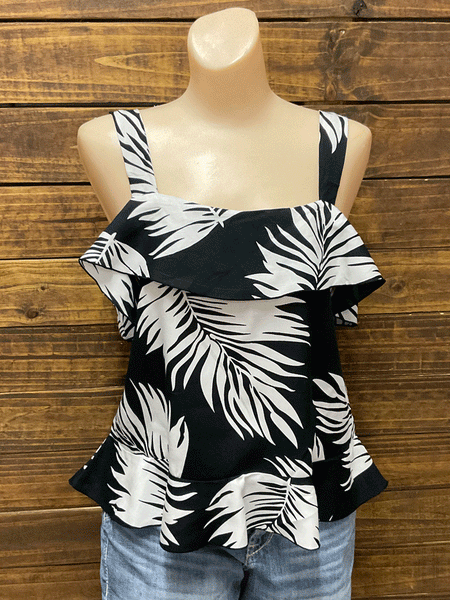 Santiki 6298-1309 Womens Fiona Top Leaf Black And Whitefront view. If you need any assistance with this item or the purchase of this item please call us at five six one seven four eight eight eight zero one Monday through Saturday 10:00a.m EST to 8:00 p.m EST
