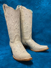 Corral Z5123 Ladies Embroidery & Crystals Western Boot Bone front and side view pair. If you need any assistance with this item or the purchase of this item please call us at five six one seven four eight eight eight zero one Monday through Saturday 10:00a.m EST to 8:00 p.m EST