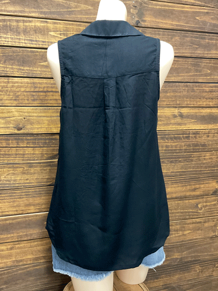 Santiki 5981-1035 Womens Eileen Sleeveless Collar Top Black back view. If you need any assistance with this item or the purchase of this item please call us at five six one seven four eight eight eight zero one Monday through Saturday 10:00a.m EST to 8:00 p.m EST