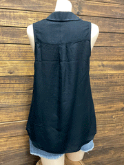 Santiki 5981-1035 Womens Eileen Sleeveless Collar Top Black back view. If you need any assistance with this item or the purchase of this item please call us at five six one seven four eight eight eight zero one Monday through Saturday 10:00a.m EST to 8:00 p.m EST