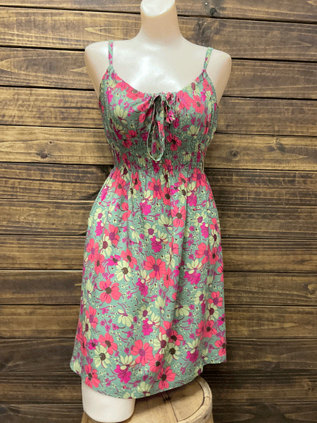 Travida 2107-1332 Womens Heidi Dress Olive Summer Poppy front view. If you need any assistance with this item or the purchase of this item please call us at five six one seven four eight eight eight zero one Monday through Saturday 10:00a.m EST to 8:00 p.m EST