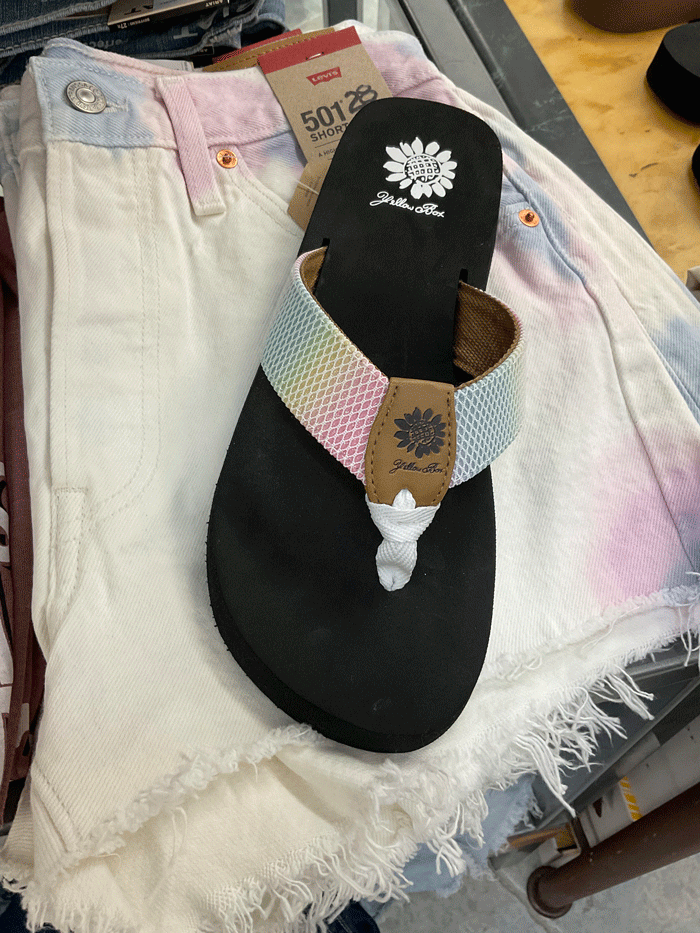 Yellow Box 52565 Womens Foliage Flip Flop Sandals White Multi side view. If you need any assistance with this item or the purchase of this item please call us at five six one seven four eight eight eight zero one Monday through Saturday 10:00a.m EST to 8:00 p.m EST