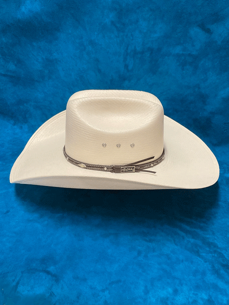 Larry Mahan MS2442BRNX44 10X Brindle 4.5 INCH BRIM Straw Hat Natural side view. If you need any assistance with this item or the purchase of this item please call us at five six one seven four eight eight eight zero one Monday through Saturday 10:00a.m EST to 8:00 p.m EST