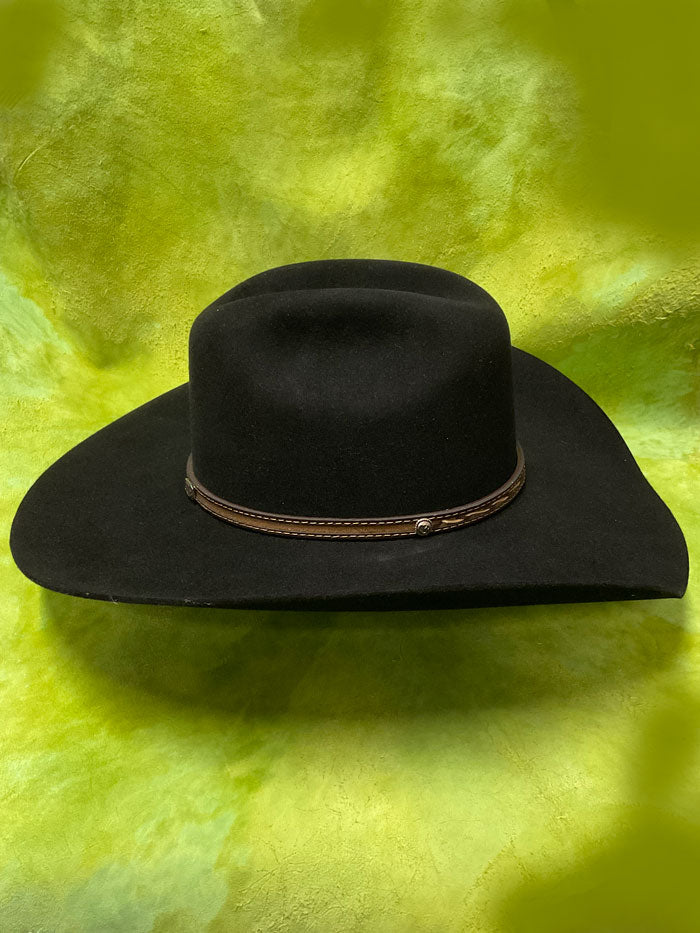 Justin JF0630CROW4402 Bent Rail Crowell 6X Fur Felt Hat Black side / front view. If you need any assistance with this item or the purchase of this item please call us at five six one seven four eight eight eight zero one Monday through Saturday 10:00a.m EST to 8:00 p.m EST