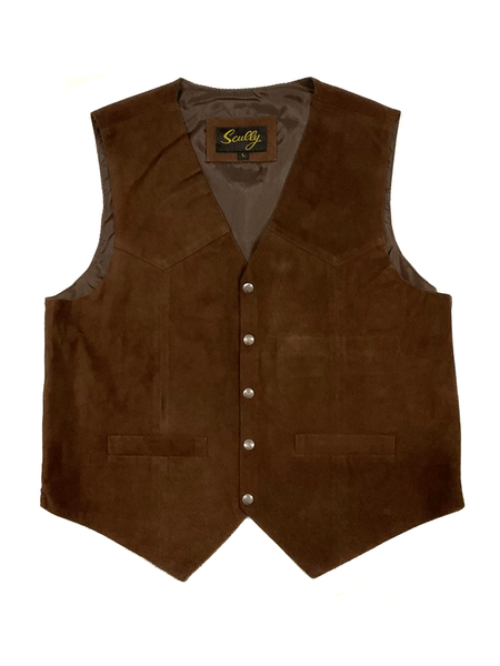 Scully 507-262 Mens Western Lambskin Suede Snap Front Vest Brown front view. If you need any assistance with this item or the purchase of this item please call us at five six one seven four eight eight eight zero one Monday through Saturday 10:00a.m EST to 8:00 p.m EST