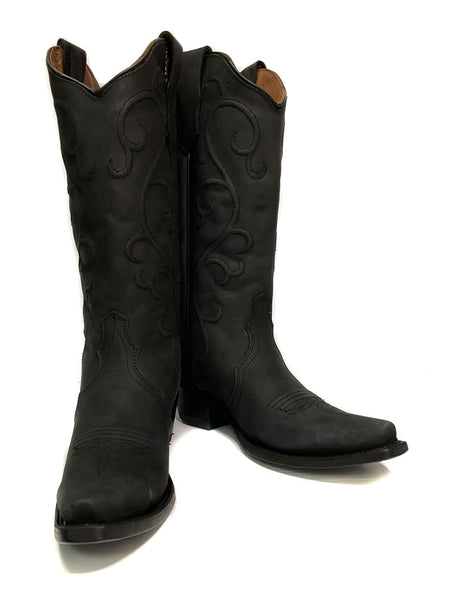 Circle G L6012 Ladies Embroidery Boot Black front and side view. If you need any assistance with this item or the purchase of this item please call us at five six one seven four eight eight eight zero one Monday through Saturday 10:00a.m EST to 8:00 p.m EST