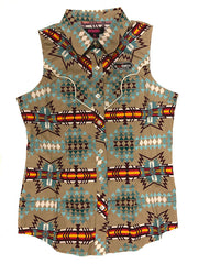 Panhandle RRWSSSR0RH Womens Aztec Sleeveless Snap Shirt Brown front view. If you need any assistance with this item or the purchase of this item please call us at five six one seven four eight eight eight zero one Monday through Saturday 10:00a.m EST to 8:00 p.m EST