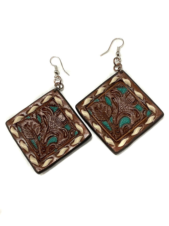 Blazin Roxx 30969 Womens Laced Edge Leather Earrings Brown front view. If you need any assistance with this item or the purchase of this item please call us at five six one seven four eight eight eight zero one Monday through Saturday 10:00a.m EST to 8:00 p.m EST