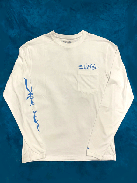 Salt Life SLM6214 Mens Big Slam Long Sleeve Performance Tee White front view. If you need any assistance with this item or the purchase of this item please call us at five six one seven four eight eight eight zero one Monday through Saturday 10:00a.m EST to 8:00 p.m EST