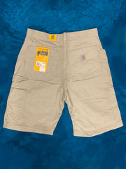 Carhartt B147-TAN Mens Loose Fit Canvas Utility Work Short Tan back view. If you need any assistance with this item or the purchase of this item please call us at five six one seven four eight eight eight zero one Monday through Saturday 10:00a.m EST to 8:00 p.m EST