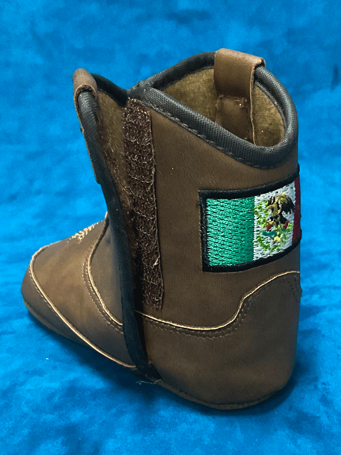 Ariat A442002702 Infants LIL STOMPERS Mexico Flag Boot Brown pair front and side view. If you need any assistance with this item or the purchase of this item please call us at five six one seven four eight eight eight zero one Monday through Saturday 10:00a.m EST to 8:00 p.m EST