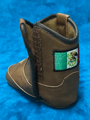 Ariat A442002702 Infants LIL STOMPERS Mexico Flag Boot Brown inner side view of velcro closure. If you need any assistance with this item or the purchase of this item please call us at five six one seven four eight eight eight zero one Monday through Saturday 10:00a.m EST to 8:00 p.m EST