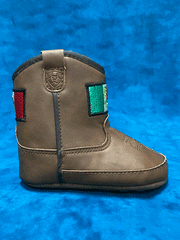 Ariat A442002702 Infants LIL STOMPERS Mexico Flag Boot Brown outter side view. If you need any assistance with this item or the purchase of this item please call us at five six one seven four eight eight eight zero one Monday through Saturday 10:00a.m EST to 8:00 p.m EST