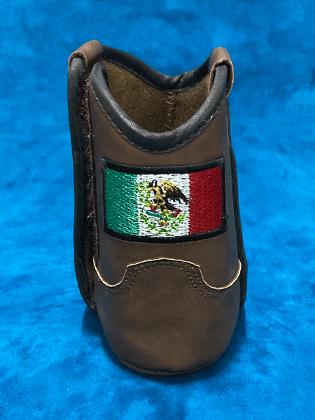 Ariat A442002702 Infants LIL STOMPERS Mexico Flag Boot Brown back view. If you need any assistance with this item or the purchase of this item please call us at five six one seven four eight eight eight zero one Monday through Saturday 10:00a.m EST to 8:00 p.m EST