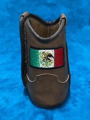 Ariat A442002702 Infants LIL STOMPERS Mexico Flag Boot Brown back view. If you need any assistance with this item or the purchase of this item please call us at five six one seven four eight eight eight zero one Monday through Saturday 10:00a.m EST to 8:00 p.m EST