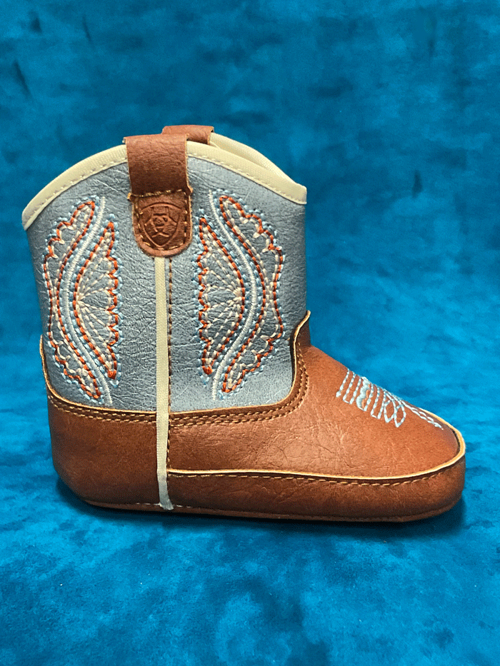 Ariat A442002308 Infants LIL STOMPERS Boot Brown pair front and side view. If you need any assistance with this item or the purchase of this item please call us at five six one seven four eight eight eight zero one Monday through Saturday 10:00a.m EST to 8:00 p.m EST